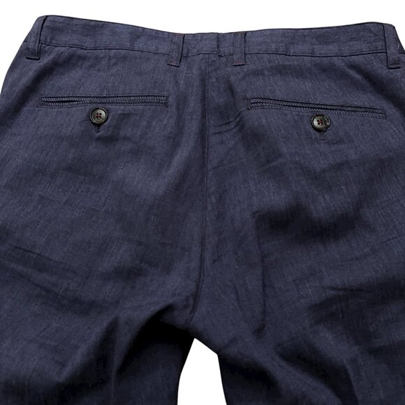 Ted Baker Dress Pants Mens Size 32R Linen Blend Stretch Flat Front Blue - Picture 4 of 6